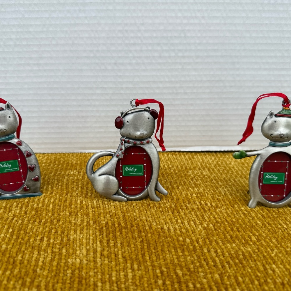 Festive Cat Ornaments with Red Accents